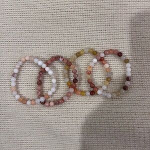 Lot of Four Handmade Chic Boho Natural Stone Beaded Bracelets, Size 7”